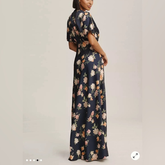 BHLDN x Anthropologie Leila Deep-V Flutter-Sleeve Satin A-Line Gown - Picture 3 of 17